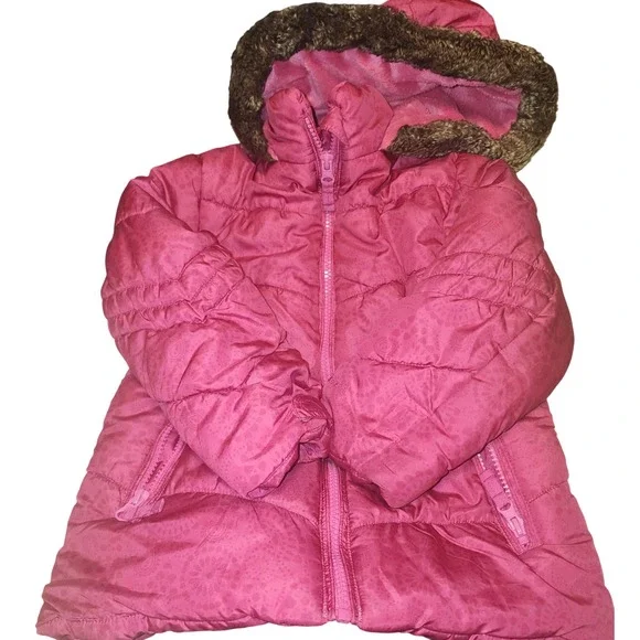 OshKosh B'gosh Girls Pink Puffer Jacket with Faux Fur Hood Size 6 - Picture 1 of 4